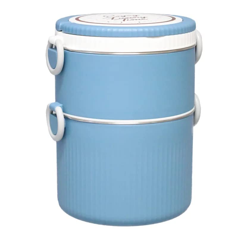 Round Large 2 Layers Lunch Meal Box Adult Lunchbox Container
