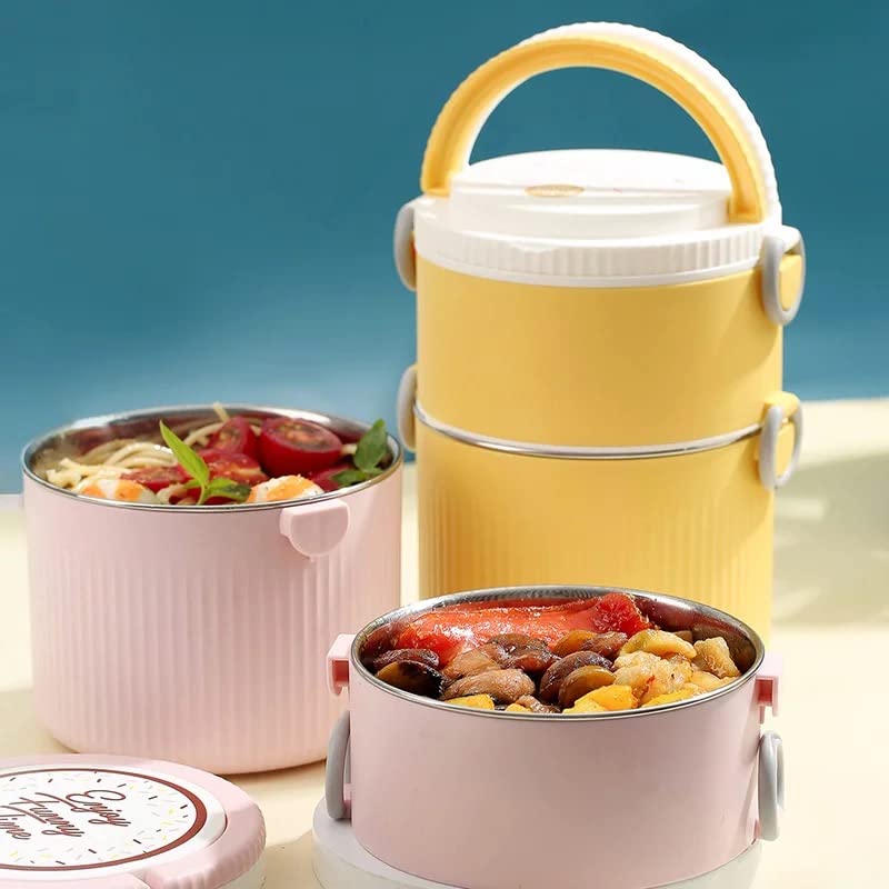 Round Large 2 Layers Lunch Meal Box Adult Lunchbox Container