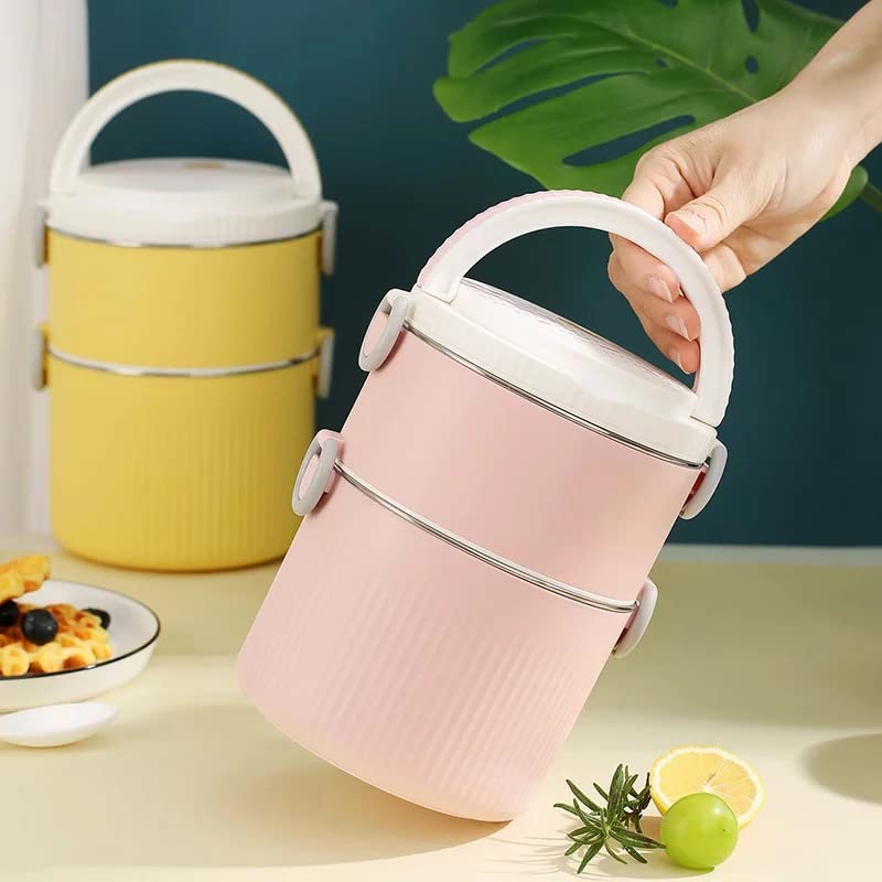 Round Large 2 Layers Lunch Meal Box Adult Lunchbox Container