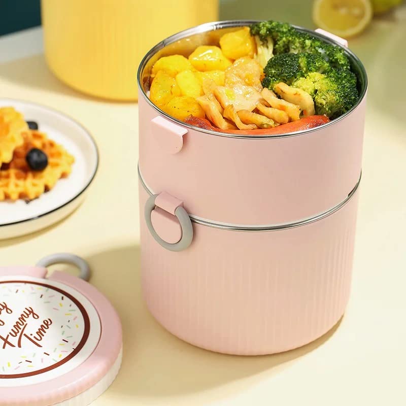 Round Large 2 Layers Lunch Meal Box Adult Lunchbox Container