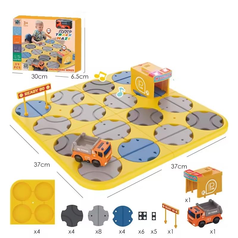 CONSTRUCTION VEHICLE DIY TRACK MAZE RACE CAR TRACK BUILDING BLOCK EDUCATIONAL TOY SET TILES DIY PLAY SET 2 LIGHT UP CAR STEM LEARNING CONSTRUCTION