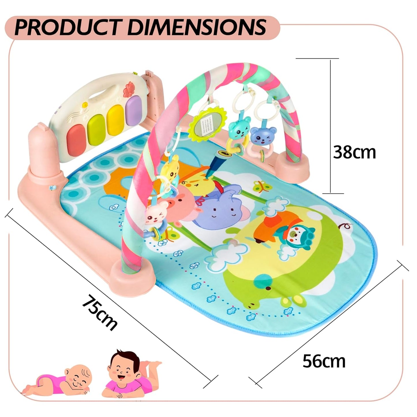 Premium 5 in 1 Piano Gym Mat Gym & Fitness Rack, Animal Sound Effect (Pink)