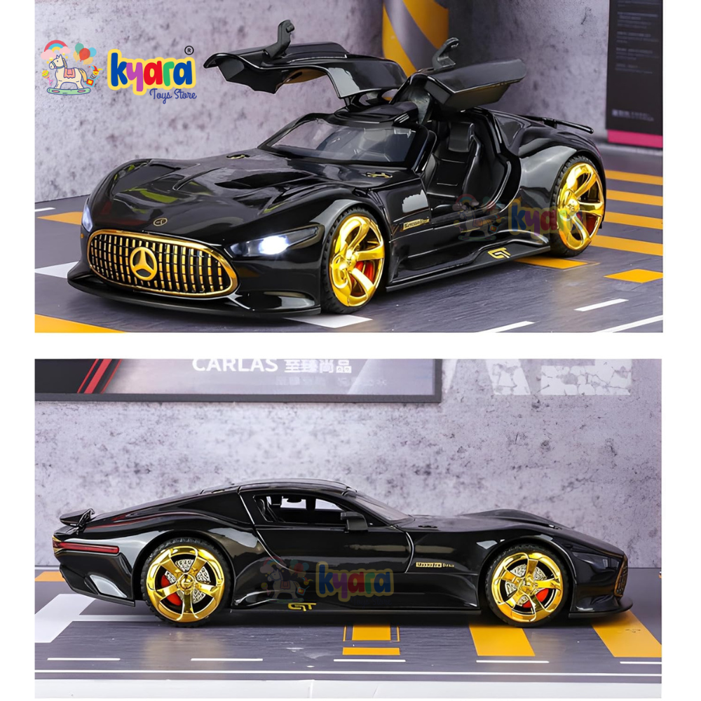 1:32 Scale Mercedes Vision AMG GT Future Model Car - Exclusive Alloy Metal Pullback Toy with Openable Doors, Lights, and Music for Kids