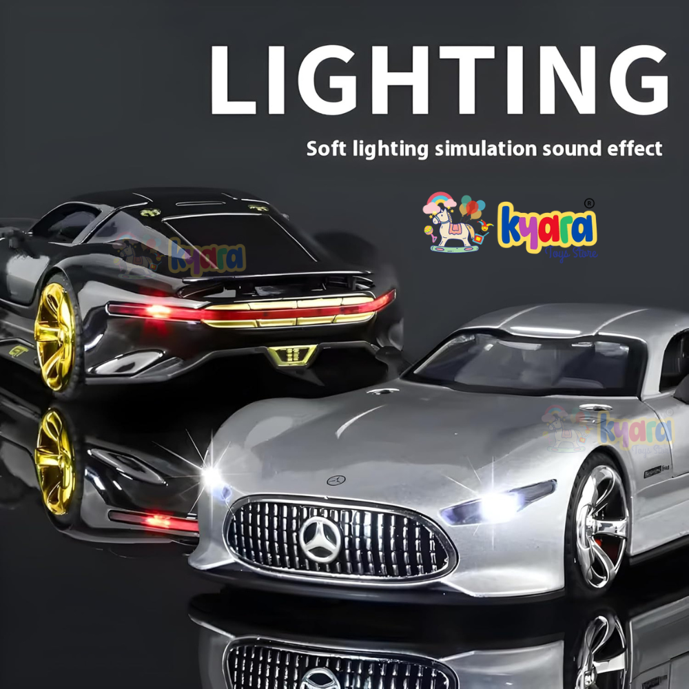 1:32 Scale Mercedes Vision AMG GT Future Model Car - Exclusive Alloy Metal Pullback Toy with Openable Doors, Lights, and Music for Kids