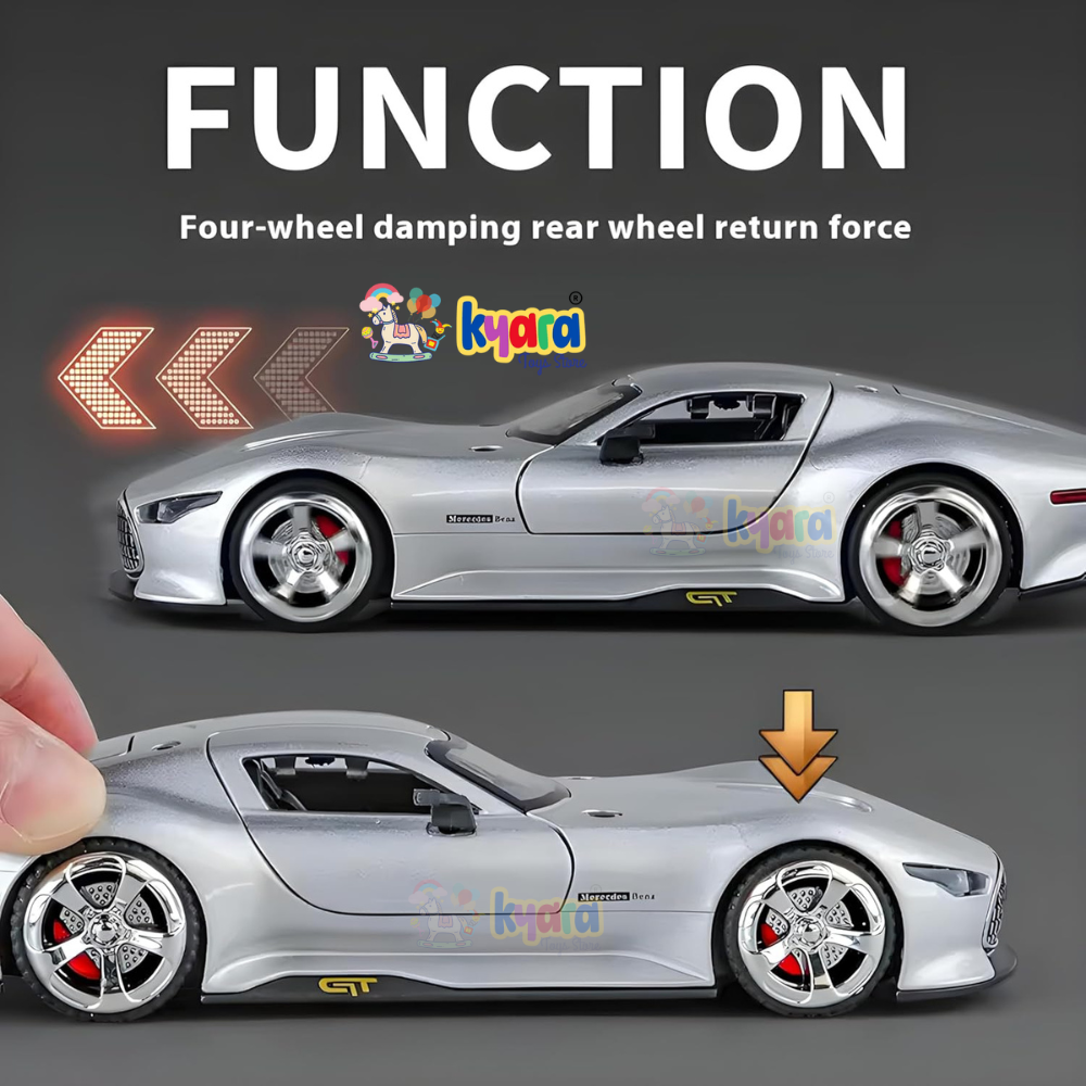 1:32 Scale Mercedes Vision AMG GT Future Model Car - Exclusive Alloy Metal Pullback Toy with Openable Doors, Lights, and Music for Kids