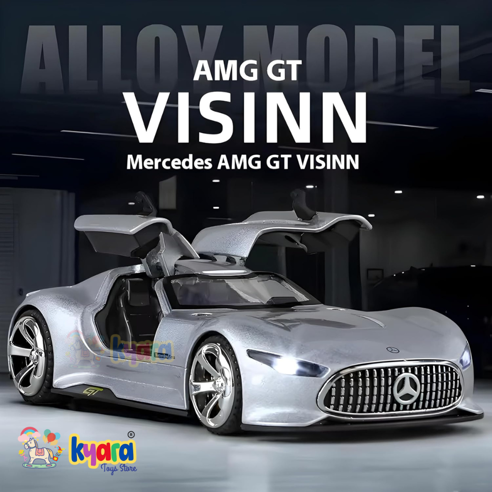 1:32 Scale Mercedes Vision AMG GT Future Model Car - Exclusive Alloy Metal Pullback Toy with Openable Doors, Lights, and Music for Kids