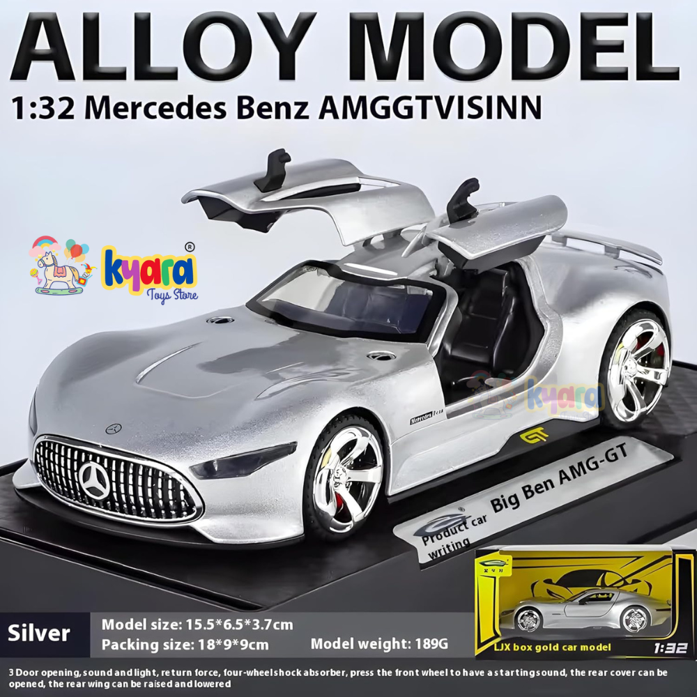1:32 Scale Mercedes Vision AMG GT Future Model Car - Exclusive Alloy Metal Pullback Toy with Openable Doors, Lights, and Music for Kids