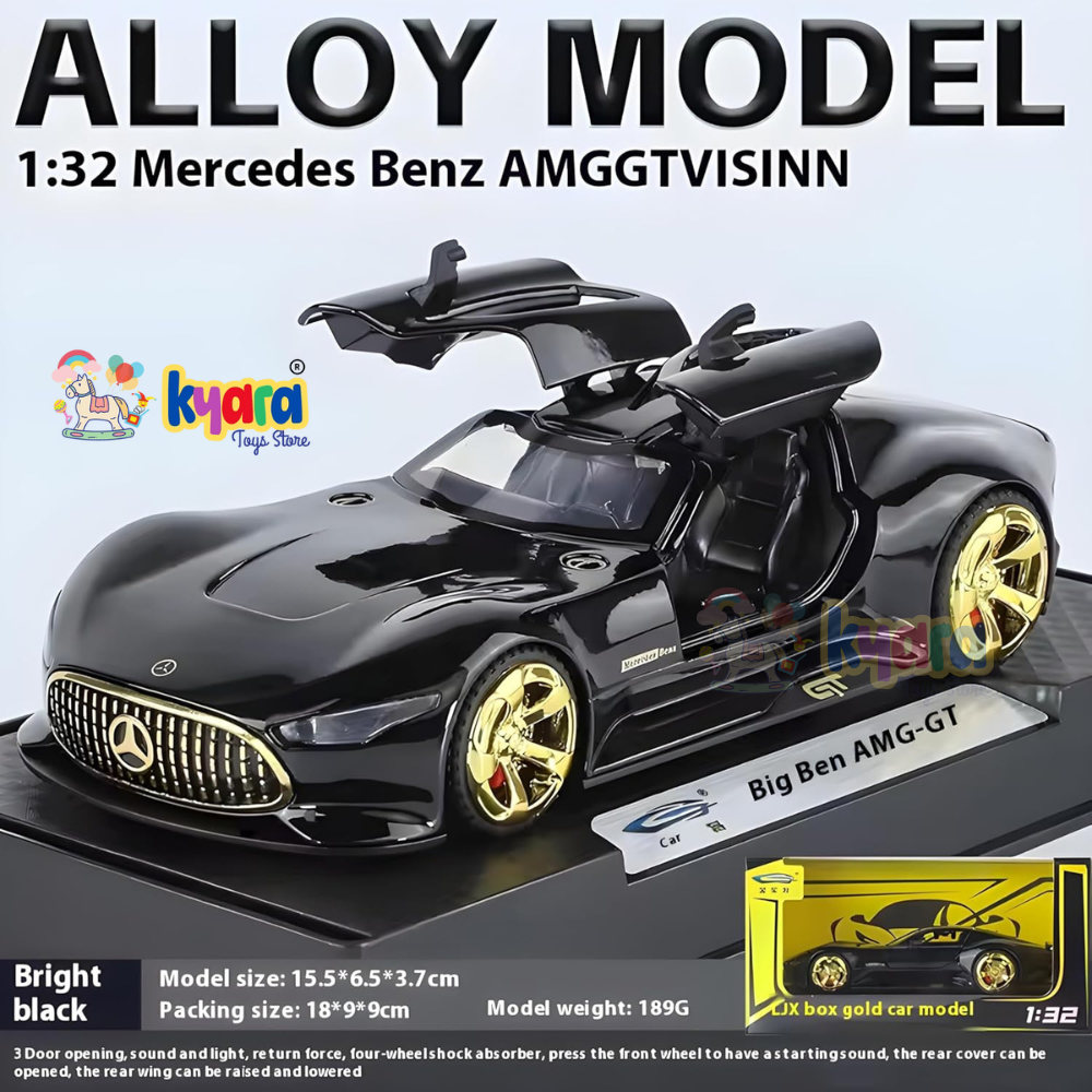 1:32 Scale Mercedes Vision AMG GT Future Model Car - Exclusive Alloy Metal Pullback Toy with Openable Doors, Lights, and Music for Kids