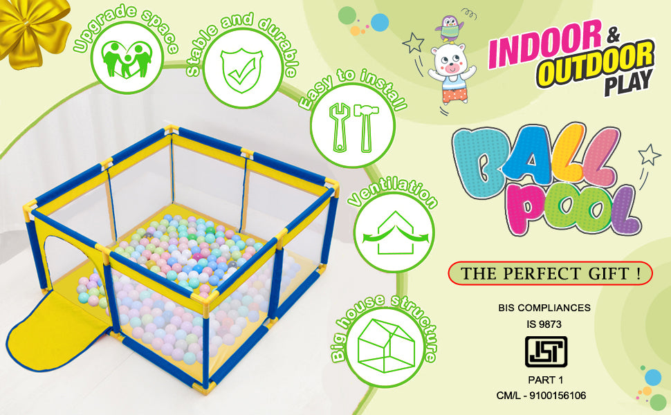 Premium Jumbo Size Ball Pool For Kids Indoor And Outdoor,Multicolor (Balls Not Included) (101Cm X 101Cm X 64Cm)