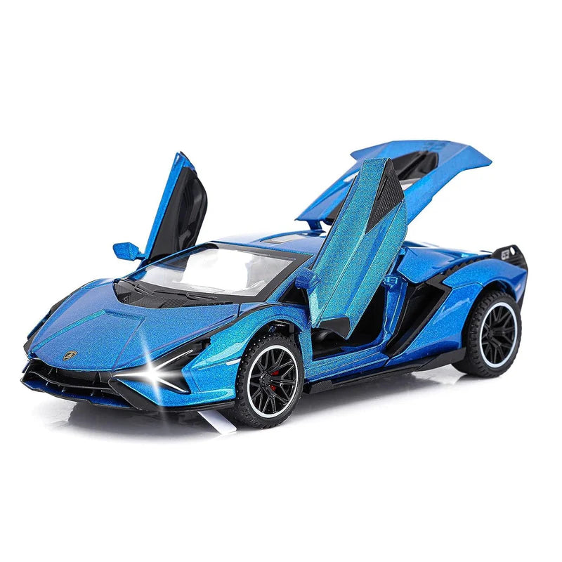 LAMBORGHINI SIAN 1:32 DIECAST METAL PULLBACK TOY CAR WITH OPENABLE DOORS & LIGHT, MUSIC BOYS CAR FOR KIDS BEST TOYS GIFTS TOYS FOR KIDS [SIZE:-16CM*7CM*4.5CM]【 MULTICOLOR 】