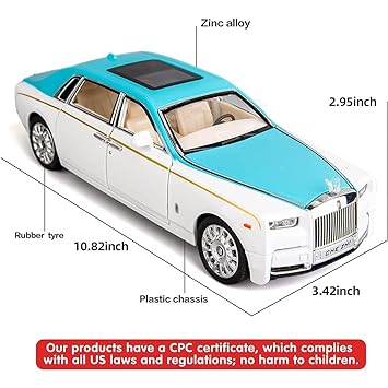 ROLLS ROYCE PHANTOM BIG SIZE 1:24 DIECAST SCALE MODEL METAL PULL BACK WITH OPENABLE DOORS & LIGHT, MUSIC TOY VEHICLE FOR KIDS [SIZE:-22CM*9CM*8.5CM]【 MULTICOLOR 】