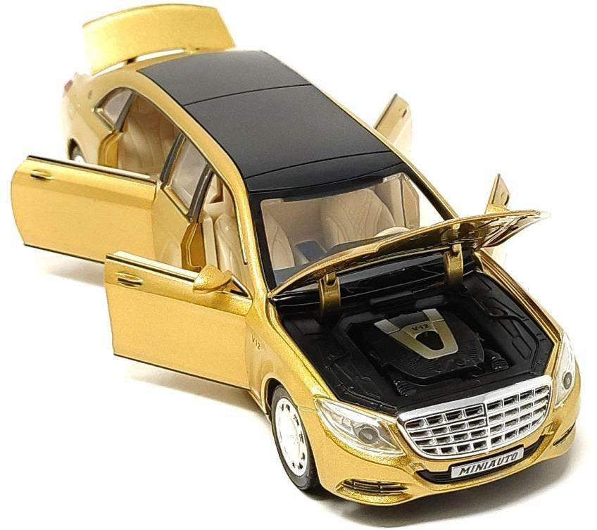 MERCEDES BENZ LONG 1:32 DIECAST METAL PULLBACK TOY CAR WITH OPENABLE DOORS & LIGHT, MUSIC BOYS CAR FOR KIDS BEST TOYS GIFTS TOYS FOR KIDS [SIZE:-21.7CM*7.4CM*5.4CM]【 MULTICOLOR 】