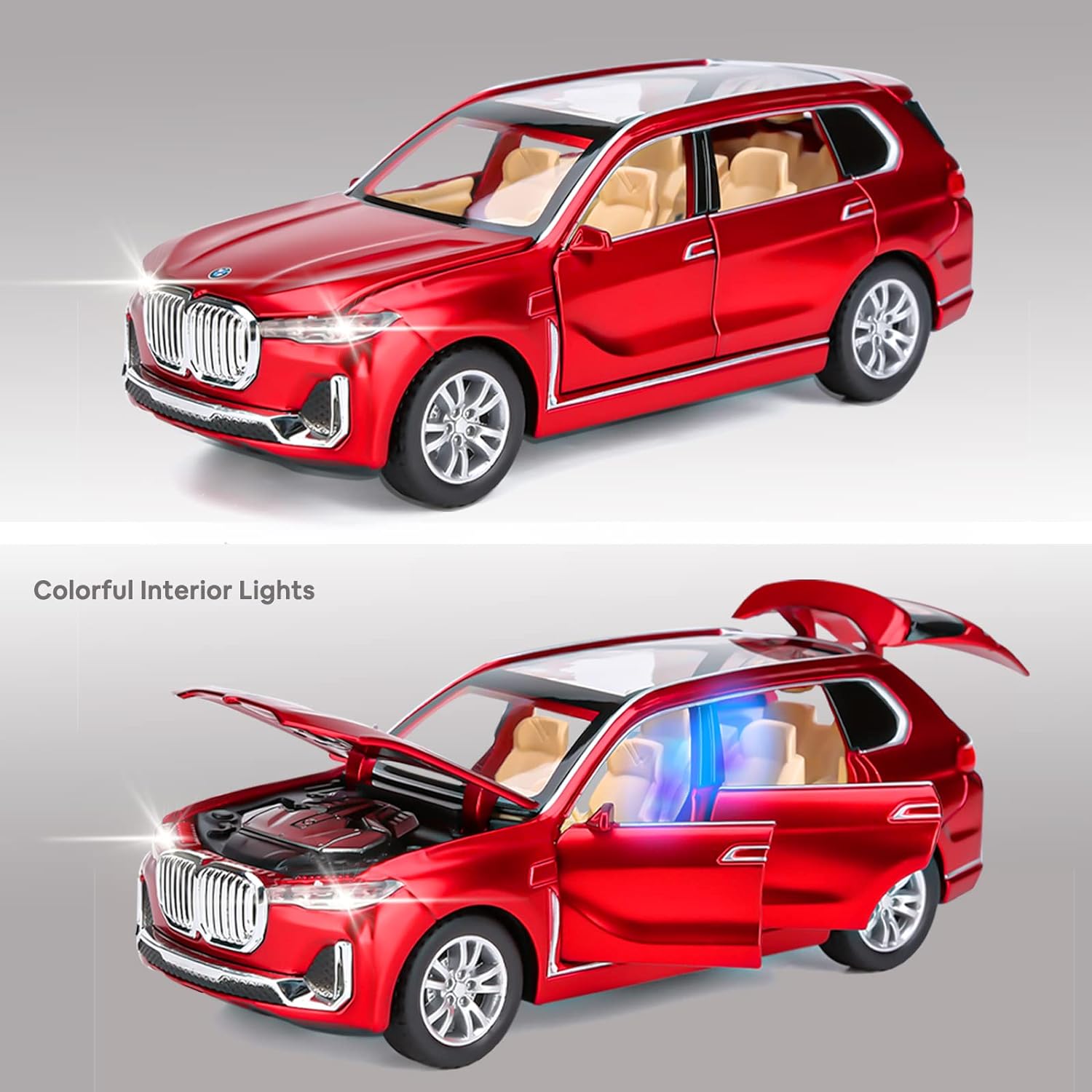 BIG SIZE BMW X7 1:24 DIECAST METAL PULLBACK TOY CAR WITH OPENABLE DOORS & LIGHT, MUSIC BOYS CAR FOR KIDS BEST TOYS GIFTS TOYS FOR KIDS [SIZE:-21CM*9.1CM*5.5CM]【 MULTICOLOR 】