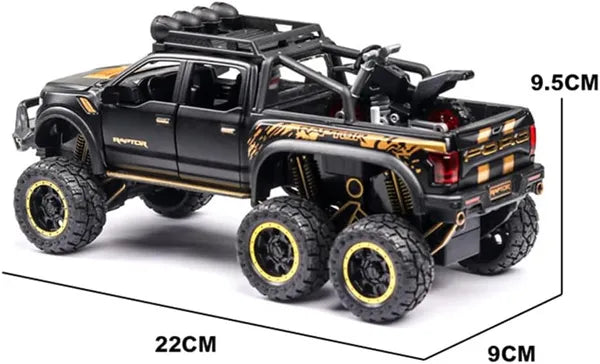 BIg Size 1:24 Scale Die-Cast Beast Raptor with Bike with Openable Doors,Music,Lights & Pull Back Action [Size:-22CM *9CM*9.5CM]