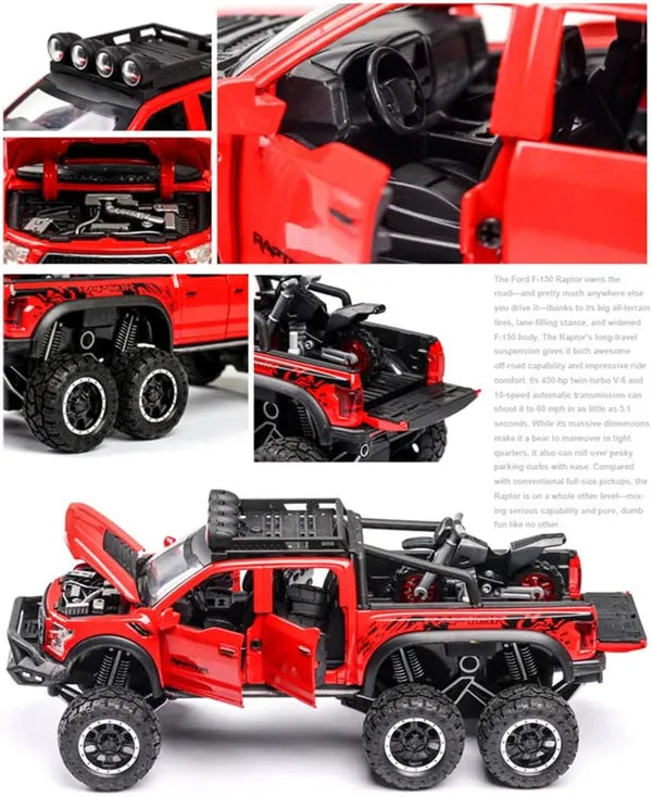 BIg Size 1:24 Scale Die-Cast Beast Raptor with Bike with Openable Doors,Music,Lights & Pull Back Action [Size:-22CM *9CM*9.5CM]