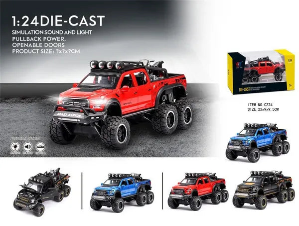 BIg Size 1:24 Scale Die-Cast Beast Raptor with Bike with Openable Doors,Music,Lights & Pull Back Action [Size:-22CM *9CM*9.5CM]