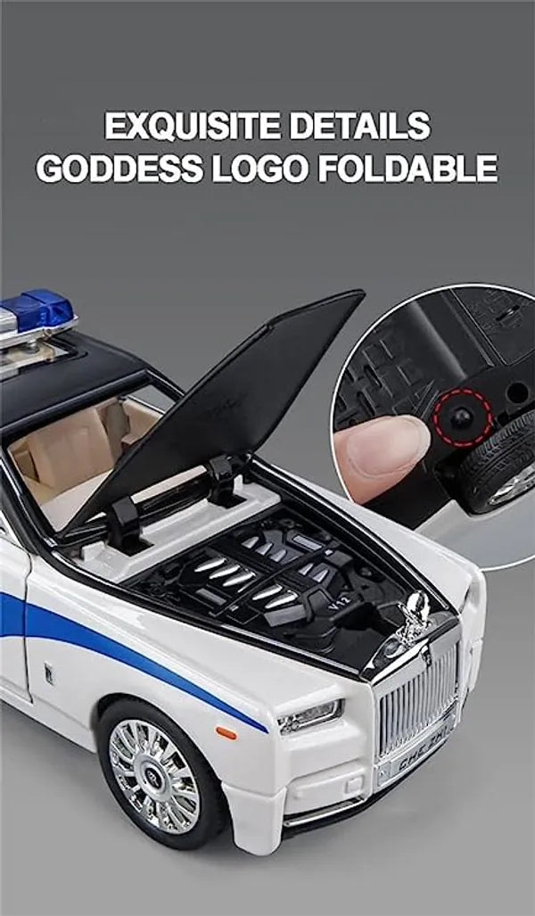 Big Size Rolls-Royce Phantom Police 1/24 Scale Wheels Diecast Metal Model Pull Back Alloy Toys With Light And Sound Collection (White, Black)[Size: 21Cm * 7.5Cm * 6.5Cm]