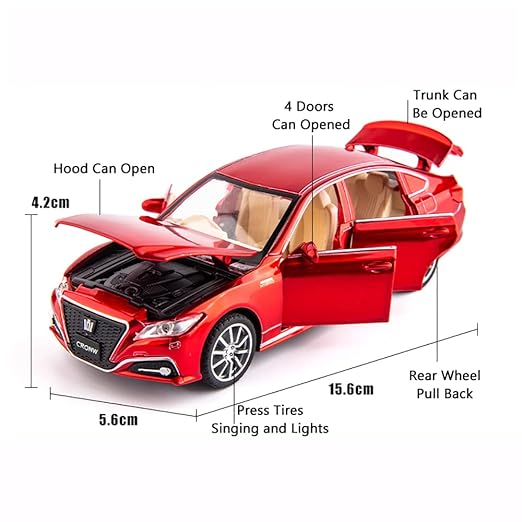 TOYOTA CROWN 1:32 DIECAST METAL PULLBACK TOY CAR WITH OPENABLE DOORS & LIGHT, MUSIC BOYS CAR FOR KIDS BEST TOYS GIFTS TOYS FOR KIDS [SIZE:-15.6CM*5.6CM*4.2CM]【 MULTICOLOR 】