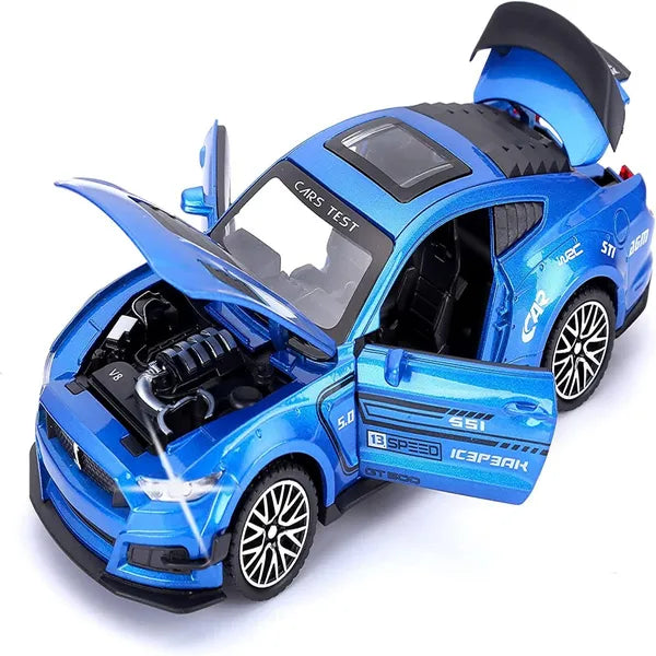 MUSTANG 1:32 DIECAST SCALE MODEL METAL PULL BACK WITH OPENABLE DOORS & LIGHT, MUSIC TOY VEHICLE FOR KIDS [SIZE:-16 CM*7CM*5CM]【 MULTICOLOR 】