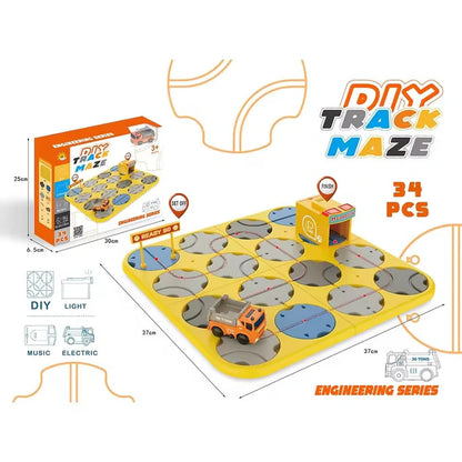 CONSTRUCTION VEHICLE DIY TRACK MAZE RACE CAR TRACK BUILDING BLOCK EDUCATIONAL TOY SET TILES DIY PLAY SET 2 LIGHT UP CAR STEM LEARNING CONSTRUCTION