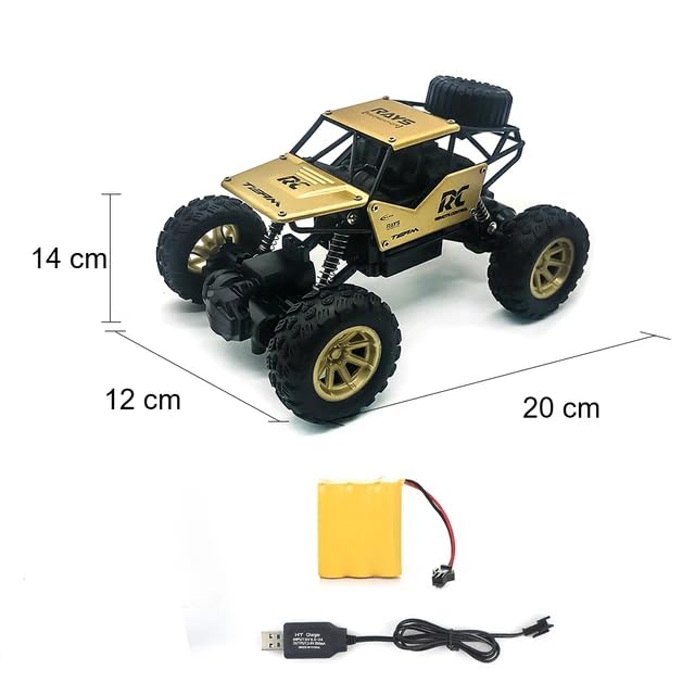 Mini Alloy Remote Controlled Rock Car RC Monster Truck, with Gun Remote, 1:18 Scale 2.4 Ghz, Golden