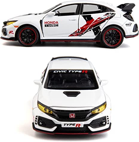 HONDA CIVIC TYPE-R 1:32 DIECAST METAL PULLBACK TOY CAR WITH OPENABLE DOORS & LIGHT, MUSIC BOYS CAR FOR KIDS BEST TOYS GIFTS TOYS FOR KIDS [SIZE:-15CM*6CM*4.5CM]【 MULTICOLOR 】