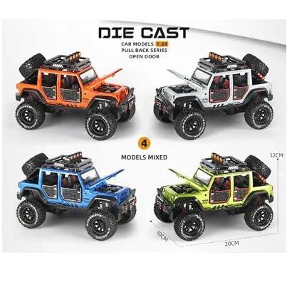 Exclusive Alloy Metal Pull Back Die-cast Car Scale Model with Sound Light Mini Auto Toy for Kids Metal Model Toy Car with Sound and Light (Wrangler Jeep - Multicolor)