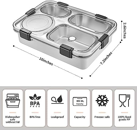 4 Compartment Lunch Box Stainless Steel Tiffin Box Microwave Safe