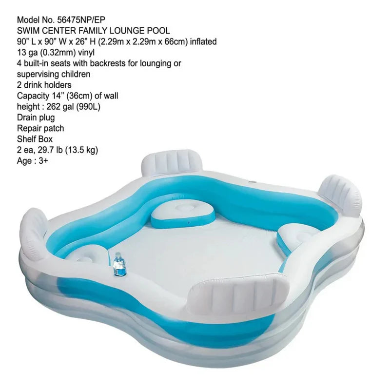 10 FT SITTING PORTABLE INFLATABLE & FOLDABLE SWIMMING POOL OUTDOOR & INDOOR WATER SWIMMING POOL FOR KIDS & ADULTS