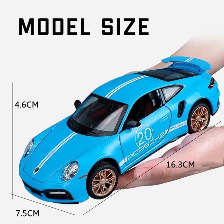 PORSCHE 911 1:32 DIECAST METAL PULLBACK TOY CAR WITH OPENABLE DOORS & LIGHT, MUSIC BOYS CAR FOR KIDS BEST TOYS GIFTS TOYS FOR KIDS [SIZE:-16.3CM*7.5CM*4.6CM]【 MULTICOLOR 】