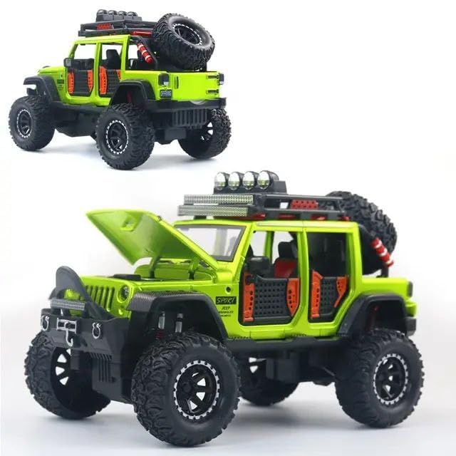 Exclusive Alloy Metal Pull Back Die-cast Car Scale Model with Sound Light Mini Auto Toy for Kids Metal Model Toy Car with Sound and Light (Wrangler Jeep - Multicolor)