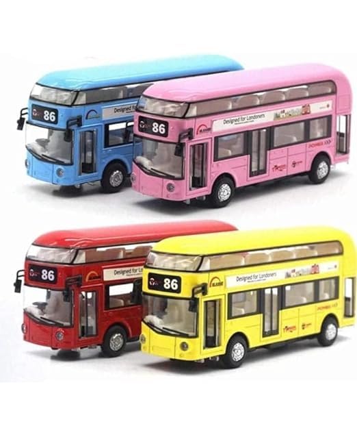 Diecast Metal Alloy London Long Bus Double Decker Bus Light & Music Open Door Collection Bus Toys for Boy Kids (Multicolor)