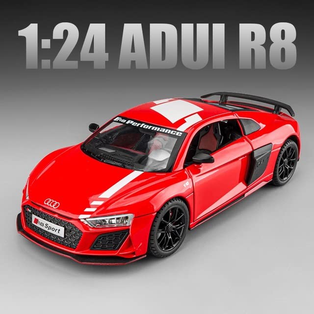 BIG SIZE AUDI R8 V10 1:24 DIECAST METAL PULLBACK TOY CAR WITH OPENABLE DOORS & LIGHT, MUSIC BOYS CAR FOR KIDS BEST TOYS GIFTS TOYS FOR KIDS [SIZE:-20CM*8.6CM*4.5CM]【 MULTICOLOR 】