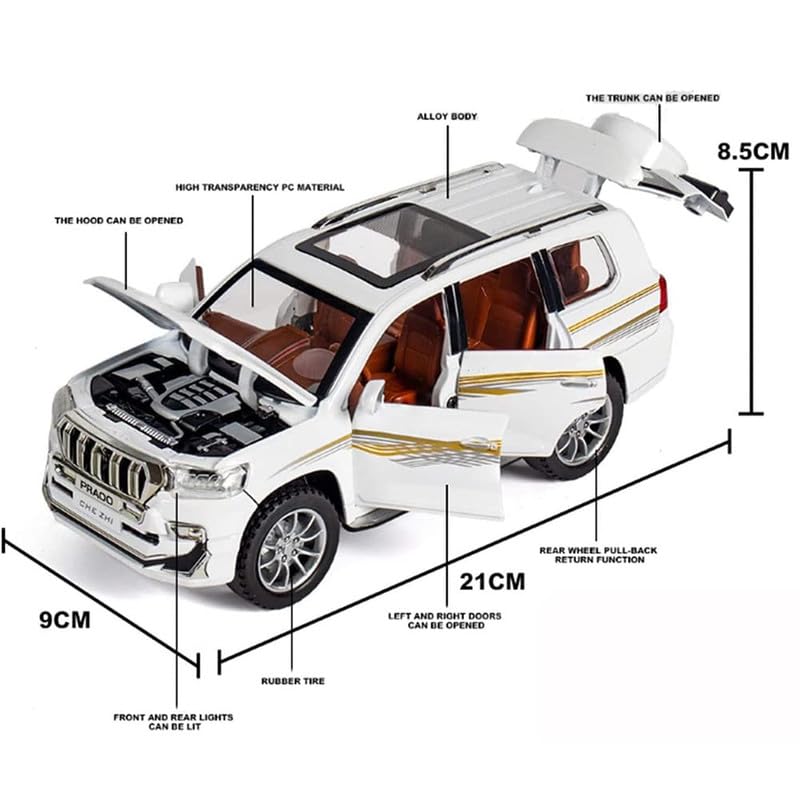 LAND CRUISER PRADO BIG SIZE 1:24 DIECAST METAL PULLBACK TOY CAR WITH OPENABLE DOORS & LIGHT, MUSIC BOYS CAR FOR KIDS BEST TOYS GIFTS TOYS FOR KIDS [SIZE:-22CM*9CM*7CM]【 MULTICOLOR 】