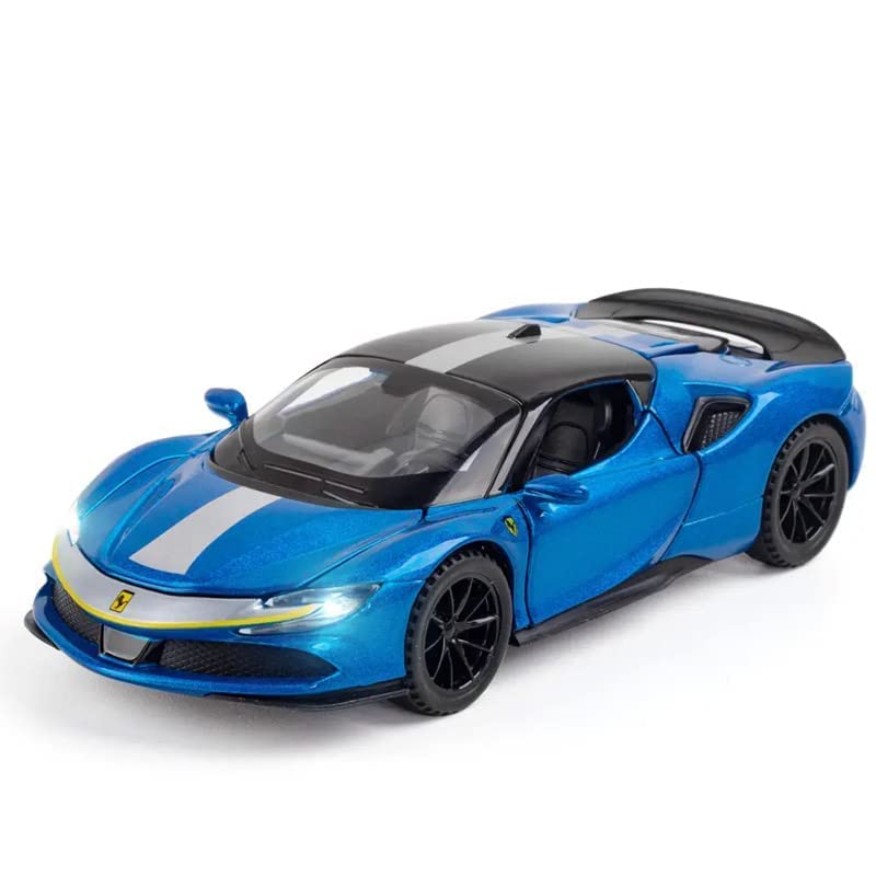 FERRARI SF90 1:32 DIECAST METAL PULLBACK TOY CAR WITH OPENABLE DOORS & LIGHT, MUSIC BOYS CAR FOR KIDS BEST TOYS GIFTS TOYS FOR KIDS [SIZE:-15.2CM*6.5CM*3.5CM]【 MULTICOLOR 】