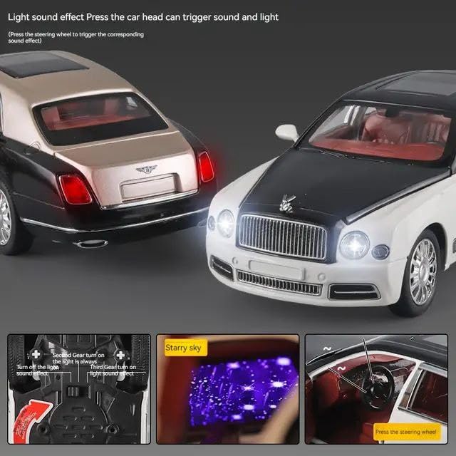 BIG SIZE BENTLEY MULSANNE 1:24 DIECAST METAL PULLBACK TOY CAR WITH OPENABLE DOORS & LIGHT, MUSIC BOYS CAR FOR KIDS BEST TOYS GIFTS TOYS FOR KIDS [SIZE:-21.8CM*6CM*5.5CM]【 MULTICOLOR 】