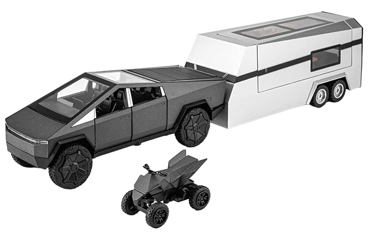 Tesla Cyber Truck Pick-up Trailer Camper Scale Model Diecast Metalcar - All Size