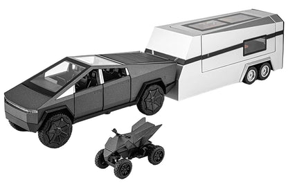 Tesla Cyber Truck Pick-up Trailer Camper Scale Model Diecast Metalcar - All Size