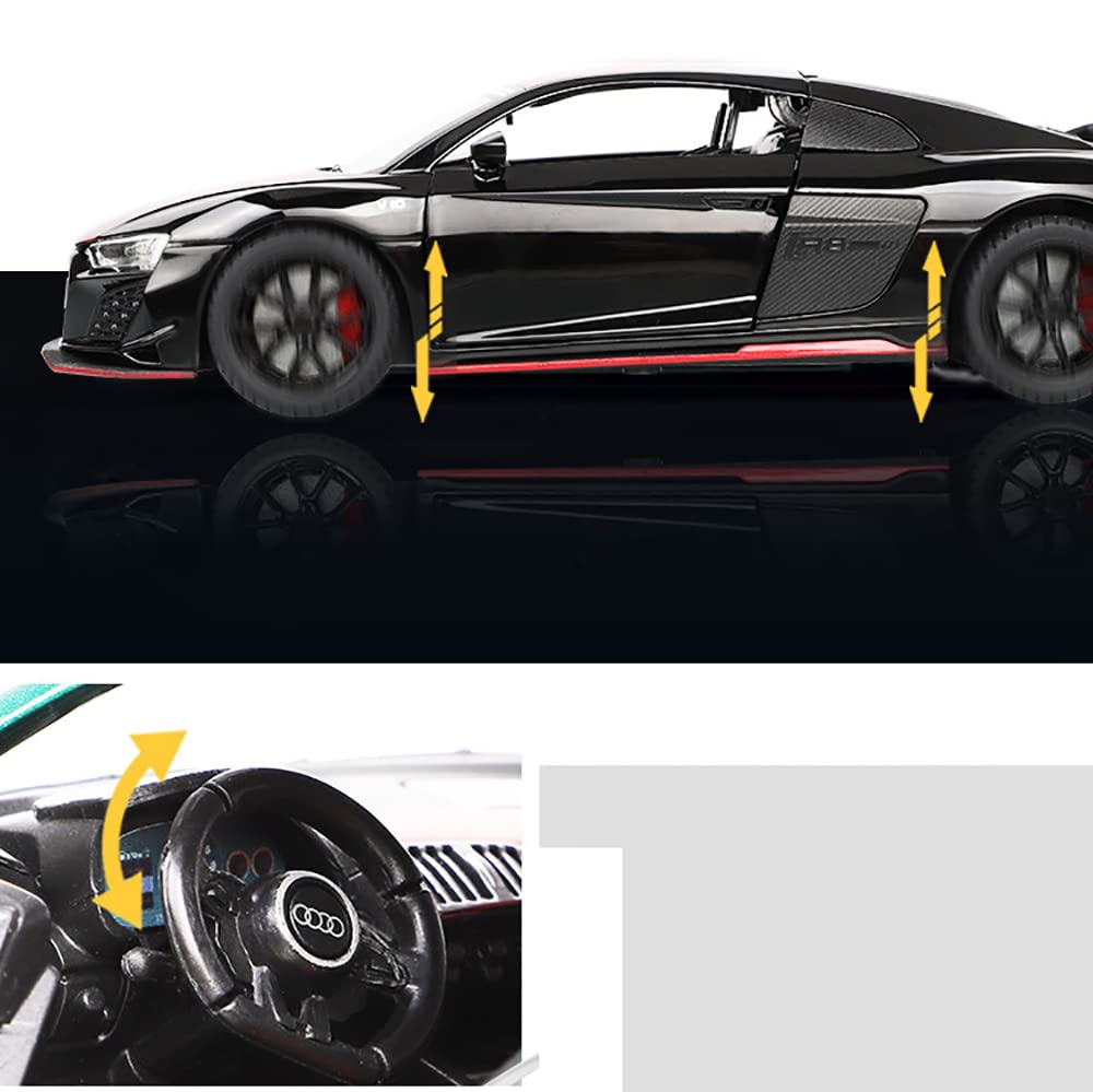 BIG SIZE AUDI R8 V10 1:24 DIECAST METAL PULLBACK TOY CAR WITH OPENABLE DOORS & LIGHT, MUSIC BOYS CAR FOR KIDS BEST TOYS GIFTS TOYS FOR KIDS [SIZE:-20CM*8.6CM*4.5CM]【 MULTICOLOR 】