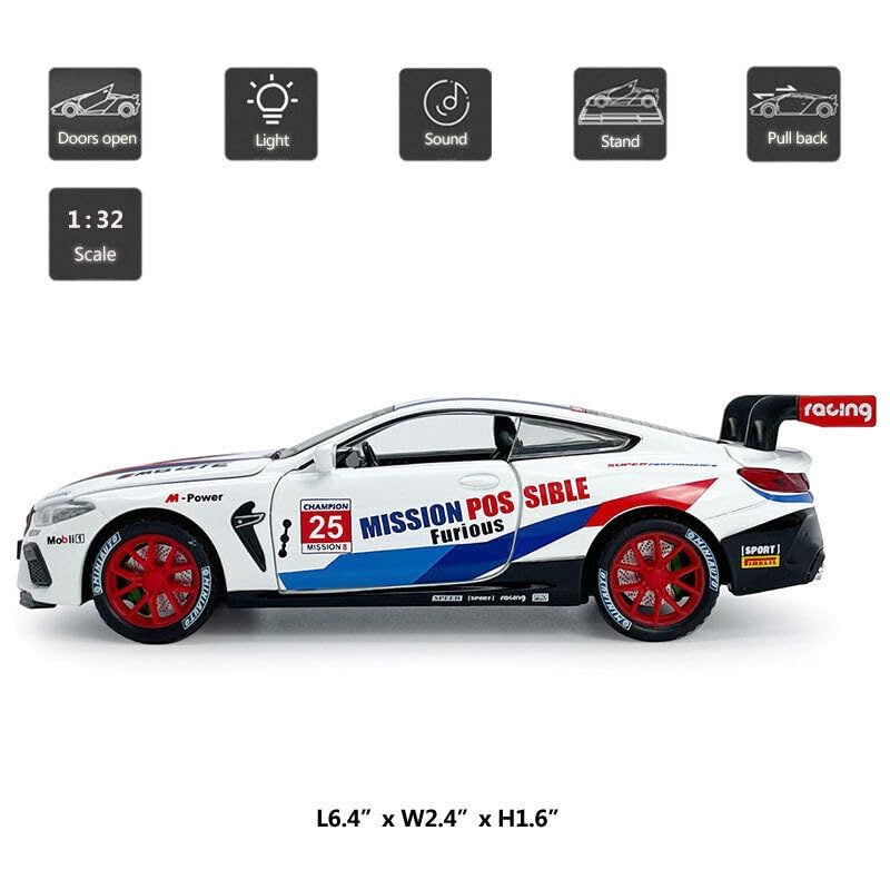 BMW M8 GTE SPORTS 1:32 DIECAST METAL PULLBACK TOY CAR WITH OPENABLE DOORS & LIGHT, MUSIC BOYS CAR FOR KIDS BEST TOYS GIFTS TOYS FOR KIDS [SIZE:-17CM*7.4CM*4.5CM]【 MULTICOLOR 】