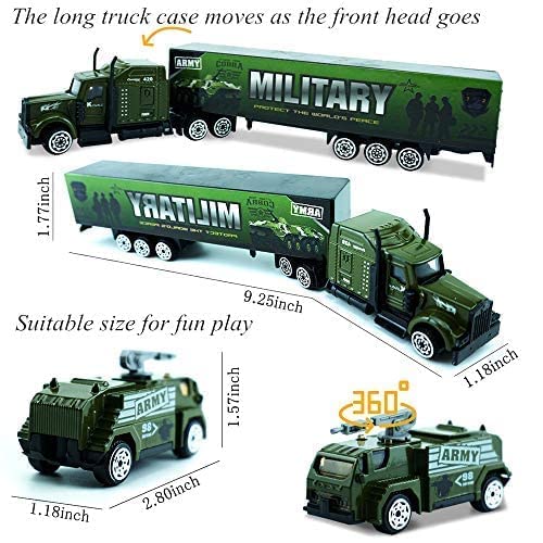 MILITARY ARMY TRUCK VEHICLE TOY SET MINI DIE-CAST ARMY BATTLE CAR, METAL MILITARY CAR - ARMY CARGO TRUCK CONTAINER, BATTALION JEEP, ARMY TANK, HELICOPTER, FIRE LADDER TRUCK - 7 PC