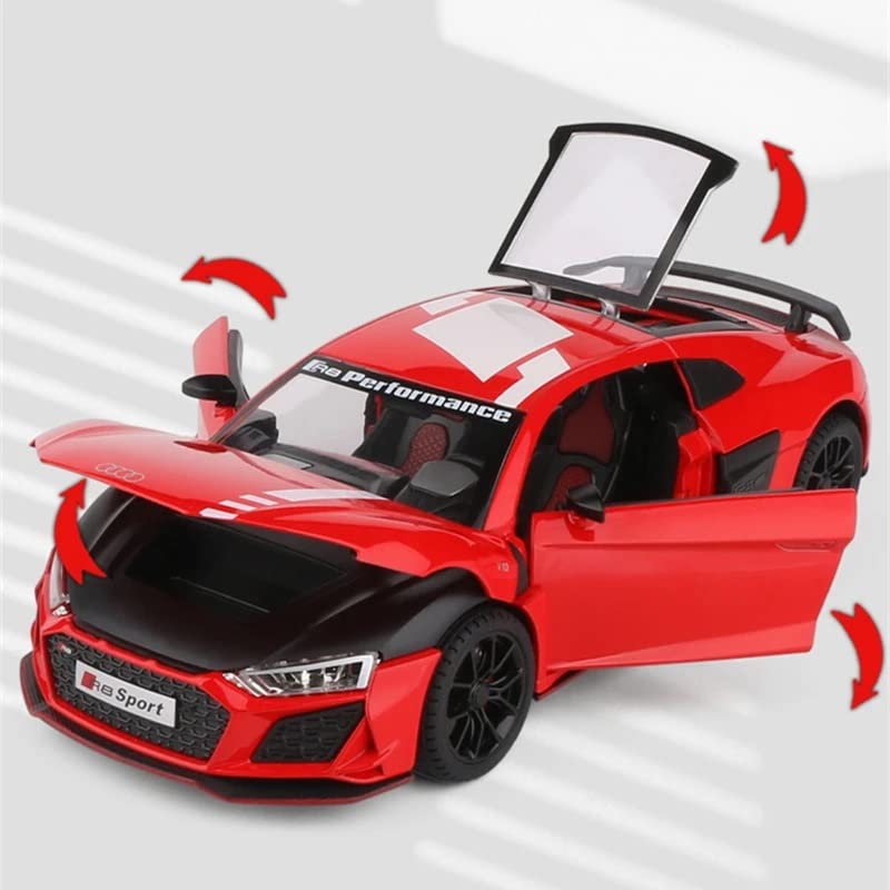 BIG SIZE AUDI R8 V10 1:24 DIECAST METAL PULLBACK TOY CAR WITH OPENABLE DOORS & LIGHT, MUSIC BOYS CAR FOR KIDS BEST TOYS GIFTS TOYS FOR KIDS [SIZE:-20CM*8.6CM*4.5CM]【 MULTICOLOR 】