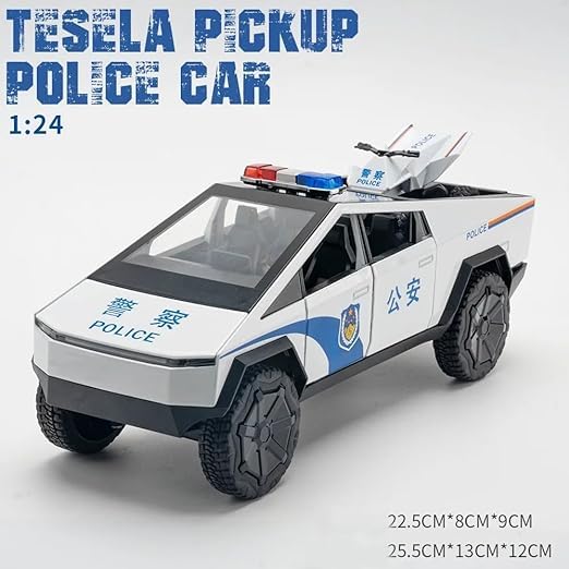 Tesla Cyber Police Truck Exclusive Alloy Metal Pull Back Die-cast Car 1:24 Scale Model with Sound Light Mini Auto Toy for Kids Metal Model Toy Car with Sound and Light 【 MULTICOLOR 】