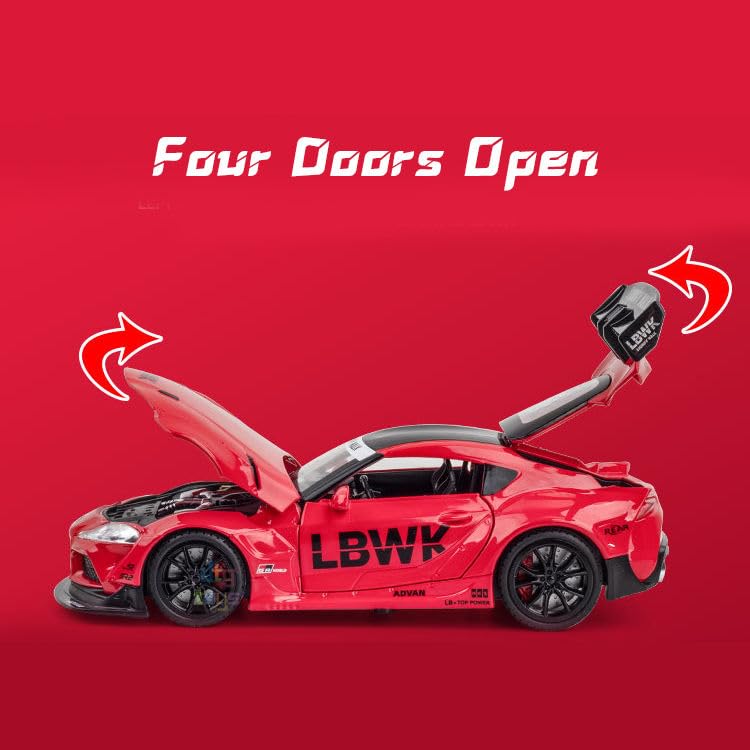 TOYOTA SUPRA GR LBWK 1:24 DIECAST METAL PULLBACK TOY CAR WITH OPENABLE DOORS & LIGHT, MUSIC BOYS CAR FOR KIDS BEST TOYS GIFTS TOYS FOR KIDS [SIZE:-22CM*9CM*7CM]【 MULTICOLOR 】