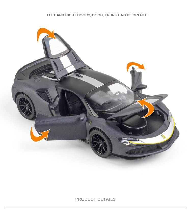 FERRARI SF90 1:32 DIECAST METAL PULLBACK TOY CAR WITH OPENABLE DOORS & LIGHT, MUSIC BOYS CAR FOR KIDS BEST TOYS GIFTS TOYS FOR KIDS [SIZE:-15.2CM*6.5CM*3.5CM]【 MULTICOLOR 】