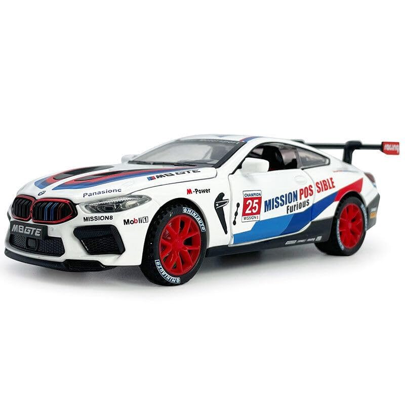 BMW M8 GTE SPORTS 1:32 DIECAST METAL PULLBACK TOY CAR WITH OPENABLE DOORS & LIGHT, MUSIC BOYS CAR FOR KIDS BEST TOYS GIFTS TOYS FOR KIDS [SIZE:-17CM*7.4CM*4.5CM]【 MULTICOLOR 】