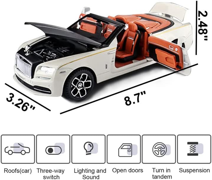 BIG SIZE ROLLS-ROYCE CONVERTIBLE SUPER SPORTS 1:24 DIECAST METAL PULLBACK TOY CAR WITH OPENABLE DOORS & LIGHT, MUSIC BOYS CAR FOR KIDS BEST TOYS GIFTS TOYS FOR KIDS [SIZE:-22.1CM* 8.2CM* 6.2CM]【 MULTICOLOR 】