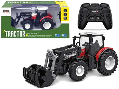 REMOTE CONTROL FARM TRACTOR FOR KIDS, REALISTIC RC TRACTOR WITH REAR LOADER AND FRONT LOADER, MULTI COLOUR  [SIZE:-21CM*12CM*7CM]