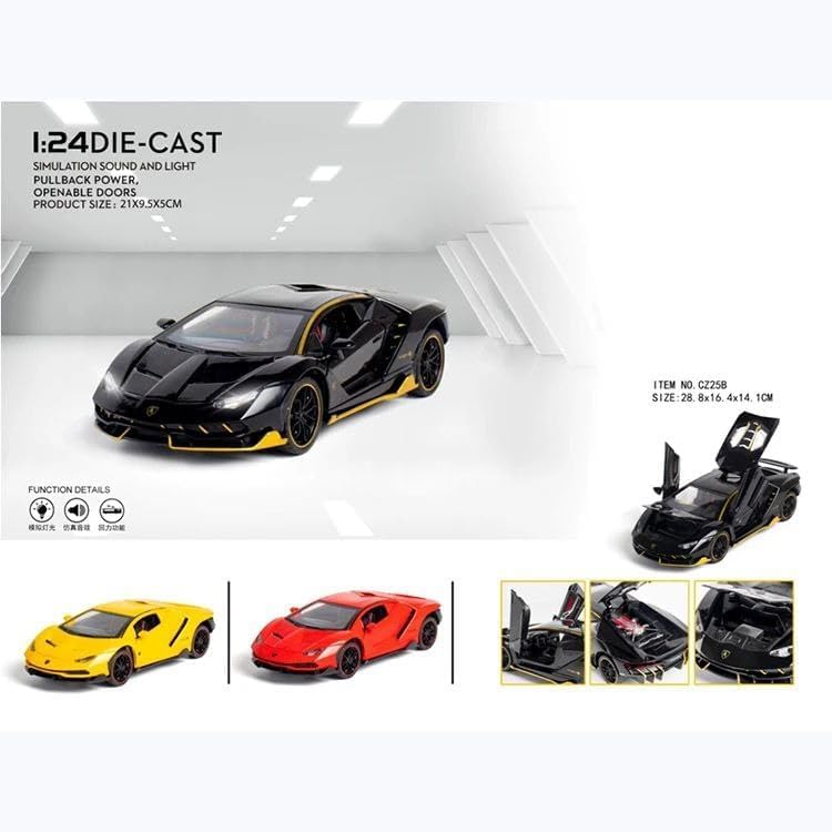 LAMBORGHINI CENTENARIO LP770 1:24 DIECAST METAL PULLBACK TOY CAR WITH OPENABLE DOORS & LIGHT, MUSIC BOYS CAR FOR KIDS BEST TOYS GIFTS TOYS FOR KIDS [SIZE:-20CM*9.5CM*5CM]【 MULTICOLOR 】