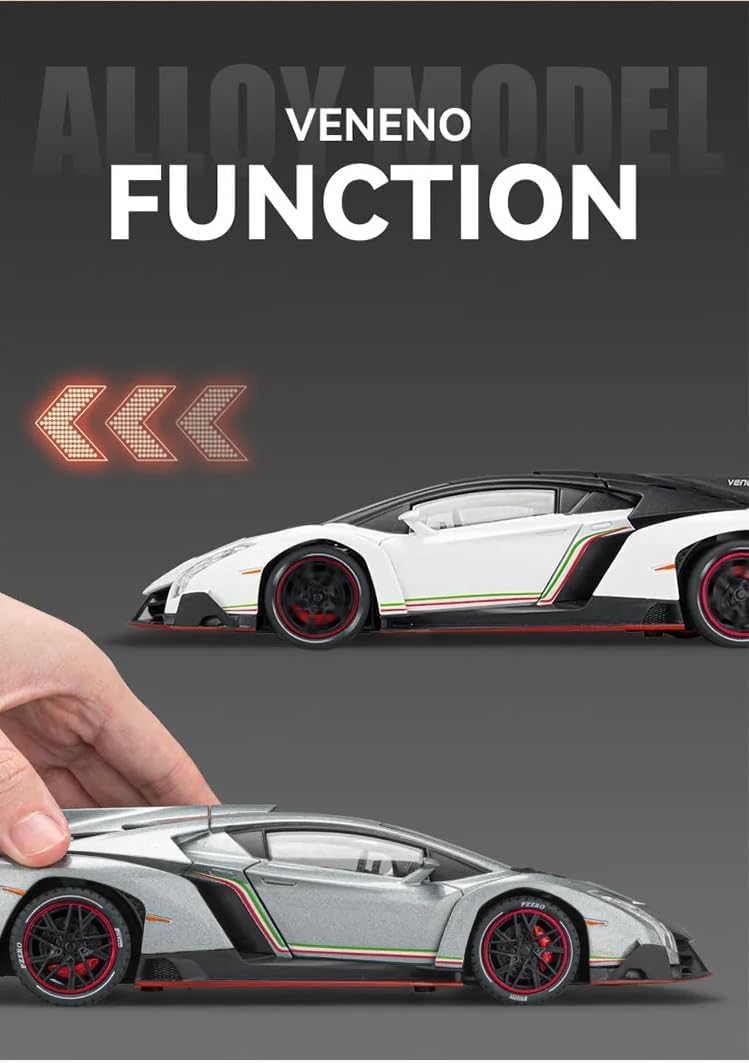 BIG SIZE LAMBORGHINI VENENO 1:24 DIECAST METAL PULLBACK TOY CAR WITH OPENABLE DOORS & LIGHT, MUSIC BOYS CAR FOR KIDS BEST TOYS GIFTS TOYS FOR KIDS [SIZE:-21CM*12CM*8.7CM]【 MULTICOLOR 】